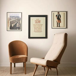 A room with a vintage aesthetic, adorned with timeless wall posters