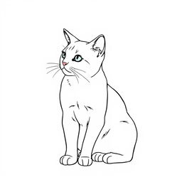 A line drawing of a cat sitting on the floor, looking at something