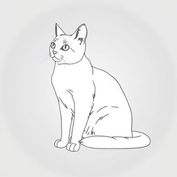 Using the original photo of a cat, create a line drawing of the cat sitting on the floor, looking at something