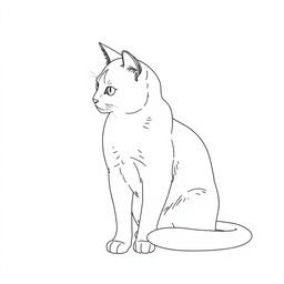 Create a line drawing of a cat sitting on the floor, looking at something