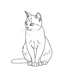 Create a line drawing of a cat sitting on the floor, looking at something