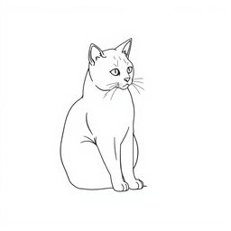 Create a line drawing of a cat sitting on the floor, looking at something