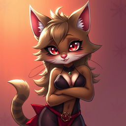 A sexy, cute, and flustered cat beastfolk character with a seductive aura