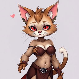 A sexy, cute, and flustered cat beastfolk character with a seductive aura