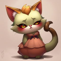 A sexy, cute, and flustered cat beastfolk character with a seductive aura