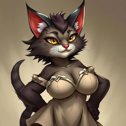 A sexy, cute, and flustered cat beastfolk character with a seductive aura