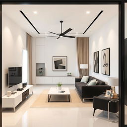 A contemporary style renovation featuring a color palette of white, black, and beige