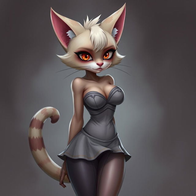 A sexy, cute, and flustered cat beastfolk character with a seductive aura