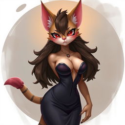 A sexy, cute, and flustered cat beastfolk character with a seductive aura