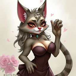 A sexy, cute, and flustered cat beastfolk character with a seductive aura