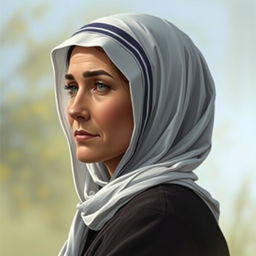 Create a realistic image of a Jewish woman wearing a National Religious head covering