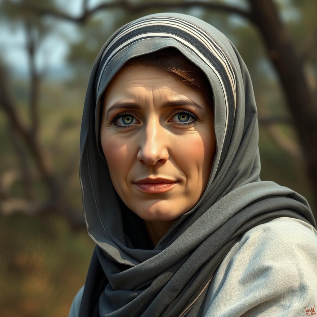 Create a realistic image of a Jewish woman wearing a National Religious head covering