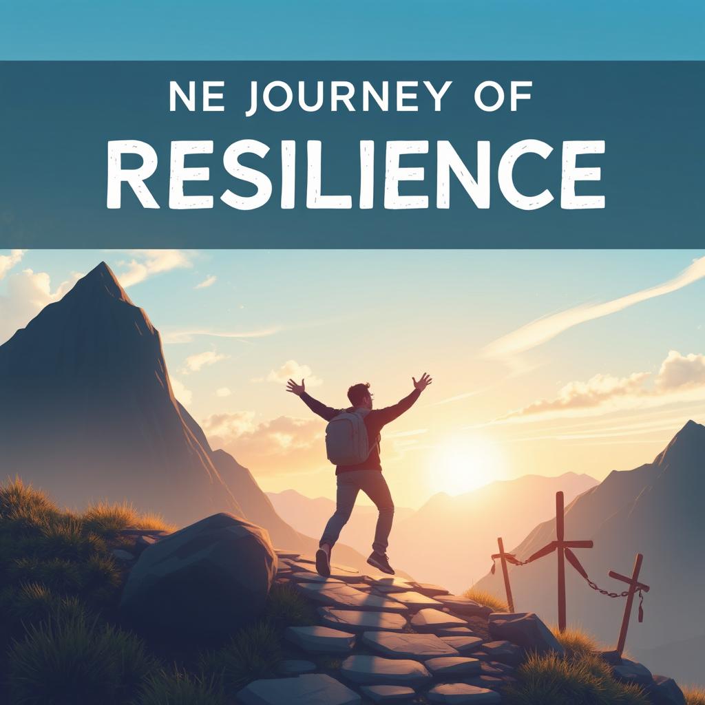 Create an inspiring image depicting the journey of resilience, showing a person overcoming setbacks and achieving success