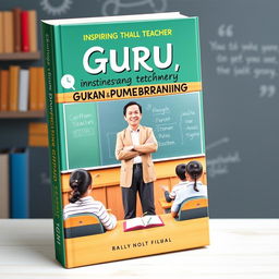 A book cover titled 'Guru, Bukan Sembarang Guru' featuring an inspiring and motivational teacher