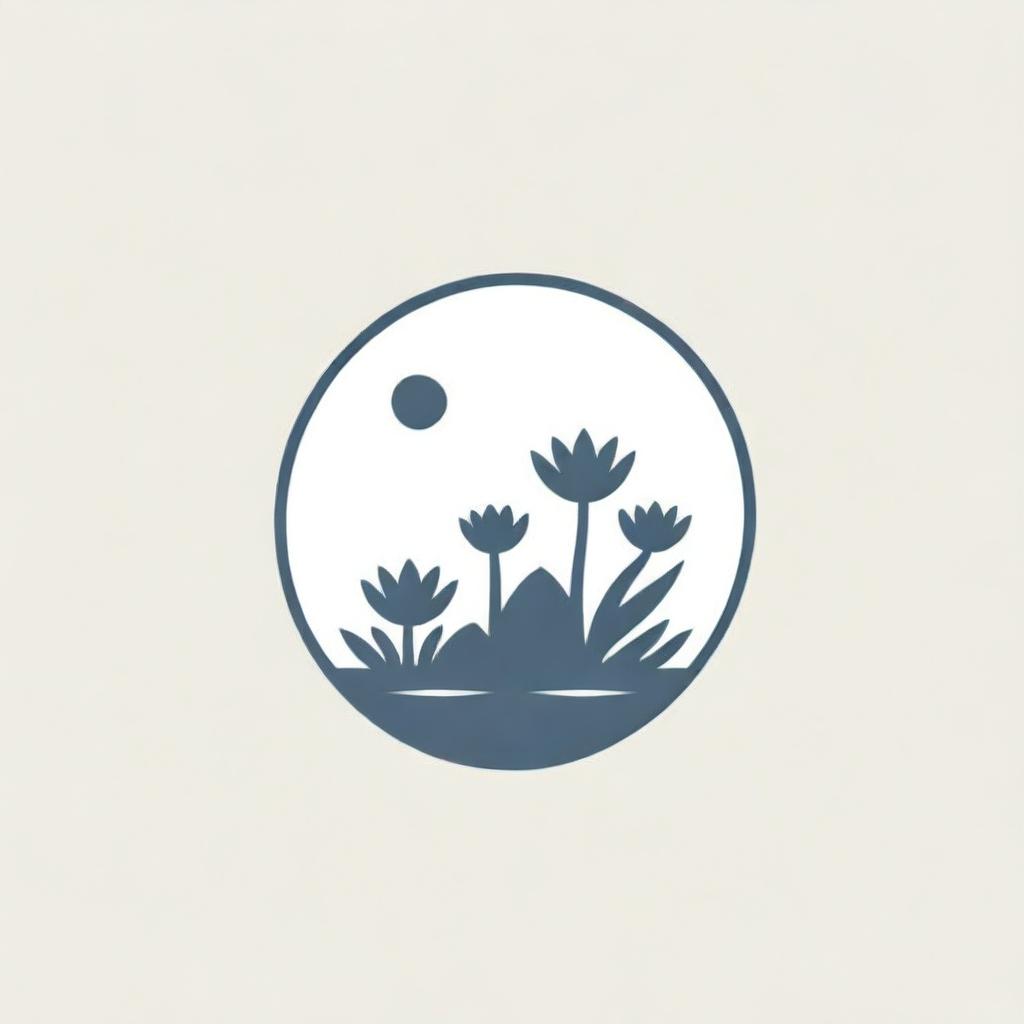 Logo featuring aquatic plants like seaweed, water lilies, and cattails in a minimalist style
