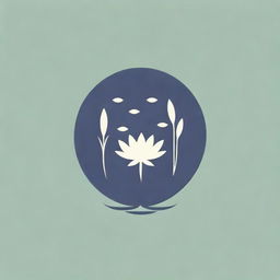 Logo featuring aquatic plants like seaweed, water lilies, and cattails in a minimalist style