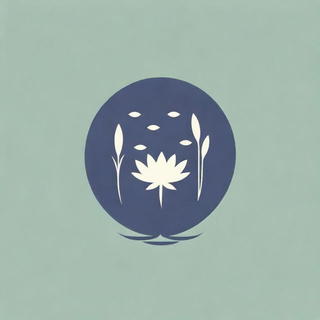 Logo featuring aquatic plants like seaweed, water lilies, and cattails in a minimalist style