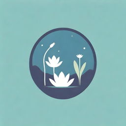 Logo featuring aquatic plants like seaweed, water lilies, and cattails in a minimalist style