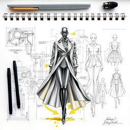 Create an engineering drawing that focuses on the fashion industry, showcasing cover page designs