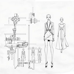 Create an engineering drawing that focuses on the fashion industry, showcasing cover page designs