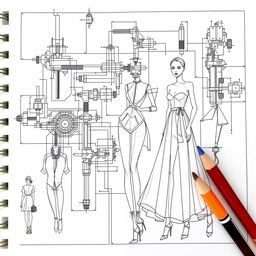 Create an engineering drawing that focuses on the fashion industry, showcasing cover page designs