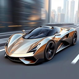 A sleek, futuristic 4-seater supercar with an aerodynamic design, glossy metallic finish, and advanced technology features