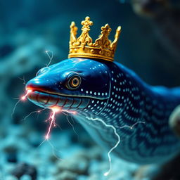 Create an electric eel wearing a crown