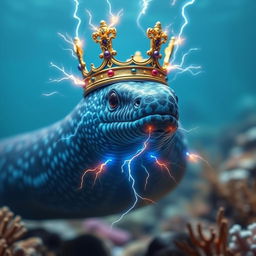 Create an electric eel wearing a crown