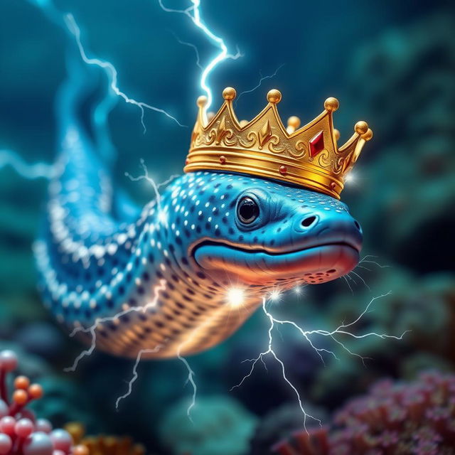 Create an electric eel wearing a crown