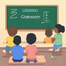 Create an image featuring students and a chalkboard