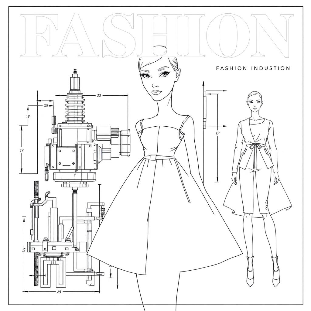 Create a simple engineering drawing focused on fashion industry cover page designs