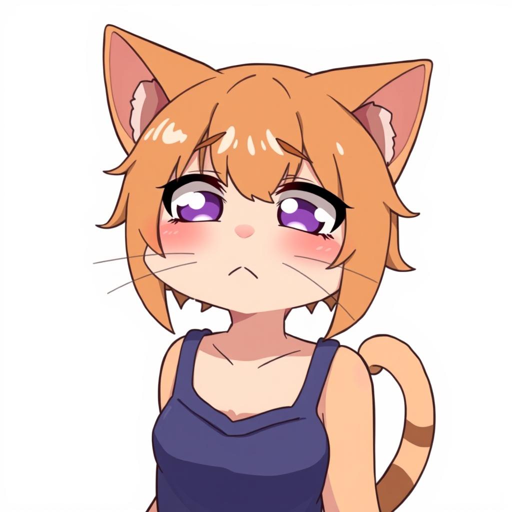 A flustered, cute, and seductive cat girl in anime style