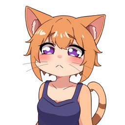 A flustered, cute, and seductive cat girl in anime style