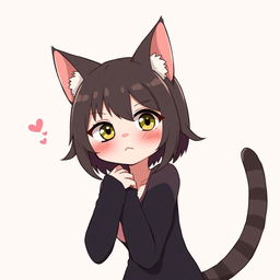 A flustered, cute, and seductive cat girl in anime style