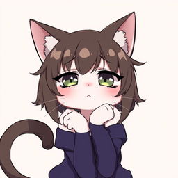 A flustered, cute, and seductive cat girl in anime style