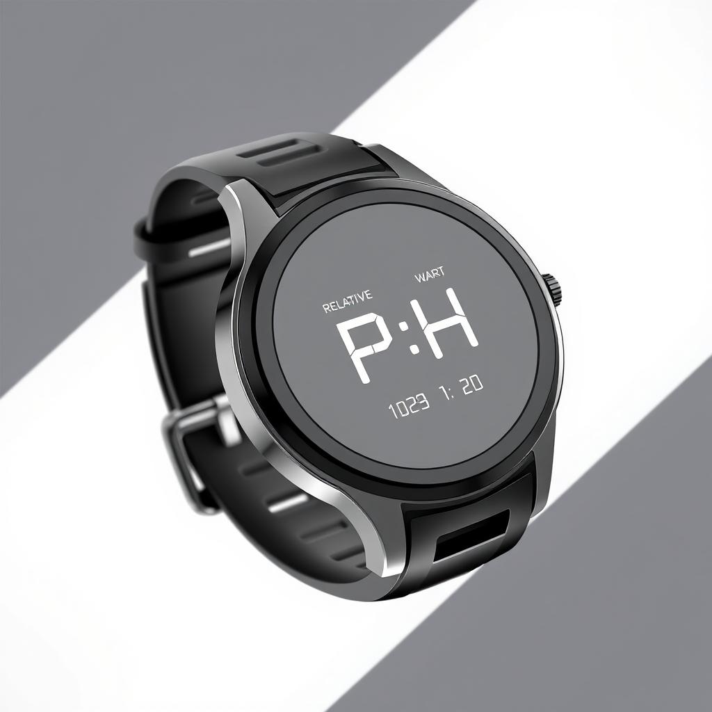 Design a sleek and modern AI watch with black and silver colors