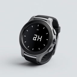 Design a sleek and modern AI watch with black and silver colors