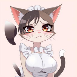 A flustered, cute, and seductive cat girl in anime style, dressed as a maid