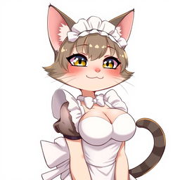 A flustered, cute, and seductive cat girl in anime style, dressed as a maid