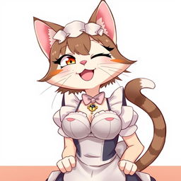 A flustered, cute, and seductive cat girl in anime style, dressed as a maid