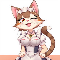 A flustered, cute, and seductive cat girl in anime style, dressed as a maid