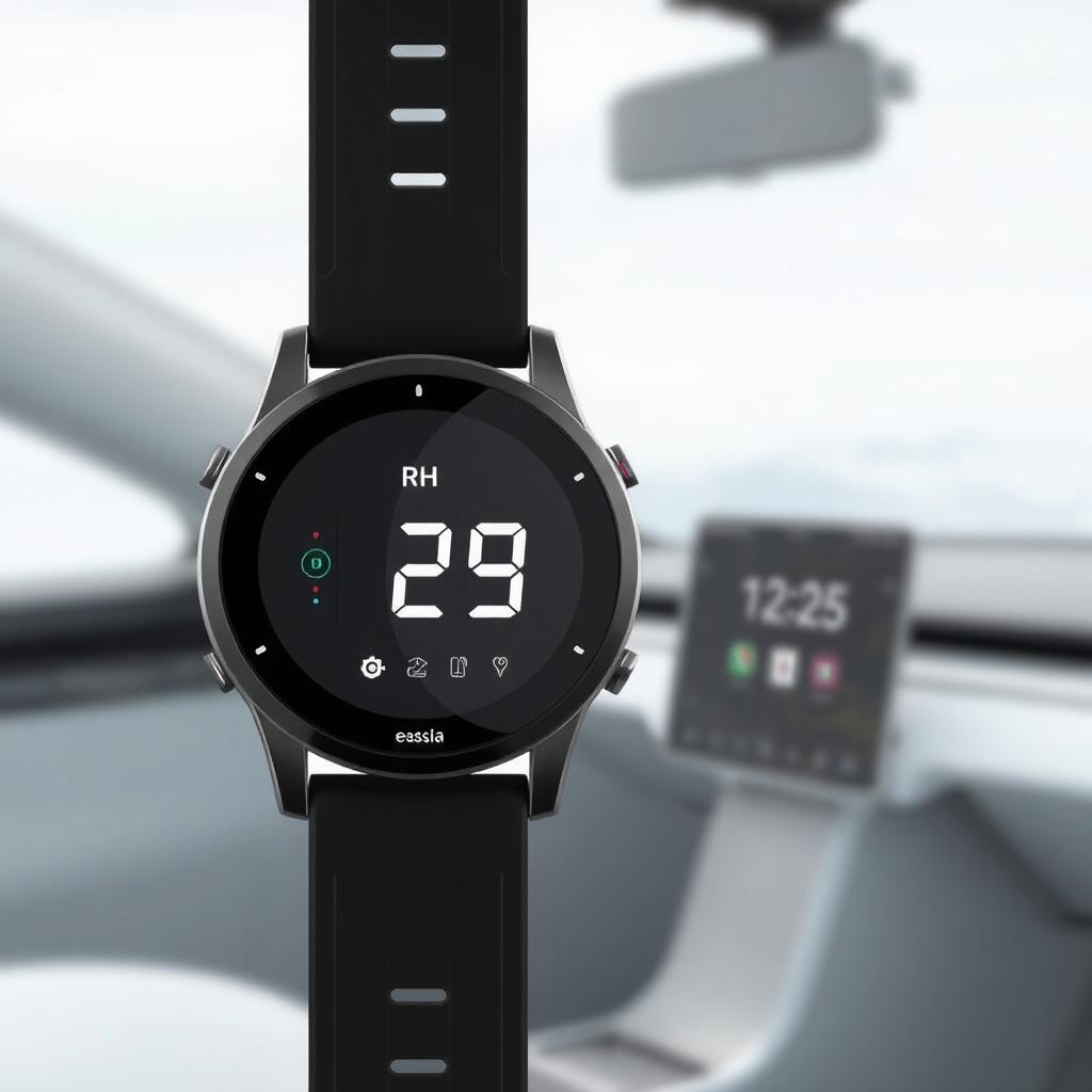 Design a watch inspired by the latest cockpit feel of a Tesla's latest model, using black and silver colors