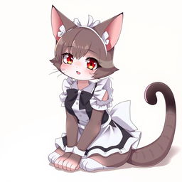 A flustered, cute, and seductive cat girl in anime style, dressed as a maid