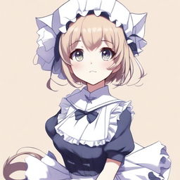 An adult, flustered, cute, and seductive cat girl in anime style, dressed as a maid