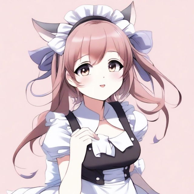 An adult, flustered, cute, and seductive cat girl in anime style, dressed as a maid