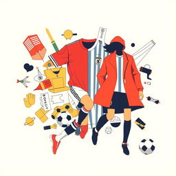 Create an image that blends elements of soccer and fashion history, showing how they have evolved together