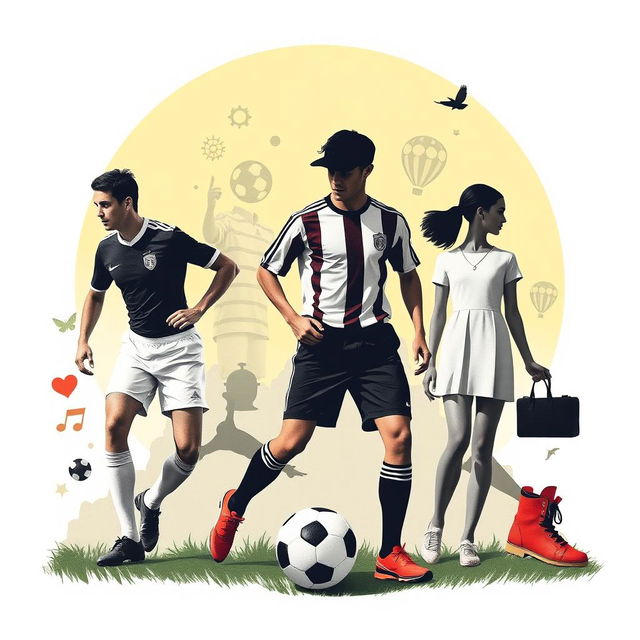 Create an image that blends elements of soccer and fashion history, showing how they have evolved together