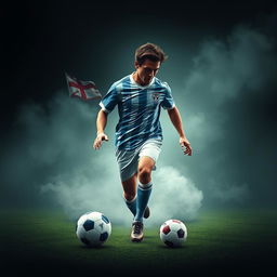 Create a realistic image that blends elements of soccer and fashion history, showing how they have evolved together