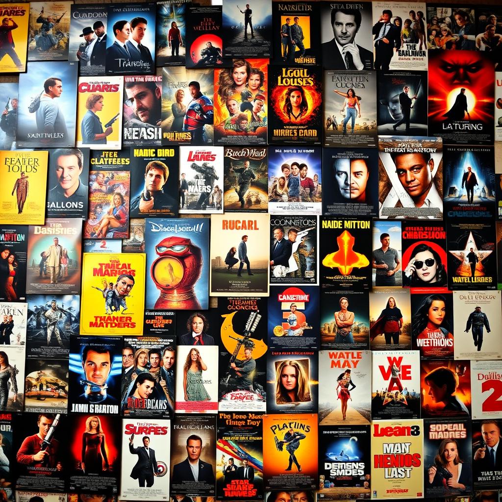 A vibrant background filled with numerous movie posters from various genres and eras, arranged in a visually appealing collage