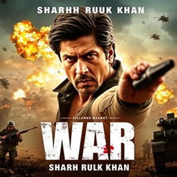 A dramatic war movie poster featuring Bollywood actor Shah Rukh Khan in a heroic pose